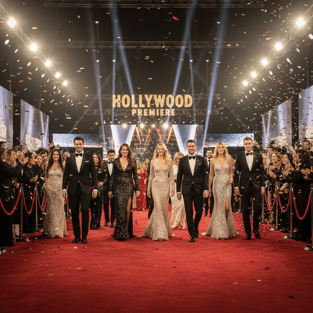Entertainment event with red carpet and spotlights
